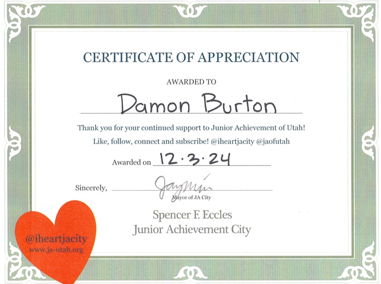 Damon Burton certificate